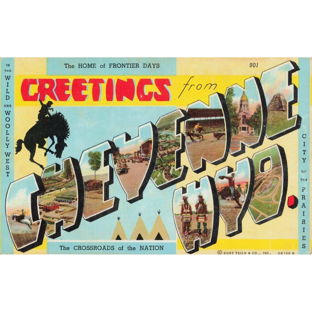 Vintage Cheyenne Wyoming Large Letter Linen Postcard Curt Teich 901 OB100-N - Picture 1 of 2
